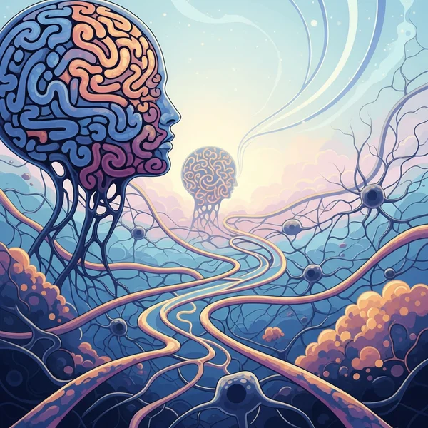 Abstract art of mind exploration for Aspie Quiz guide.