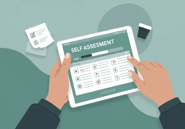 Person taking an online self-assessment quiz on a tablet