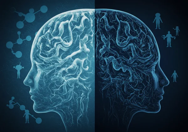 Abstract visualization of diverse brain processing, adult thinking.