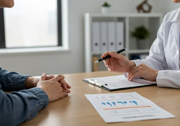 Person discussing quiz results with a healthcare professional